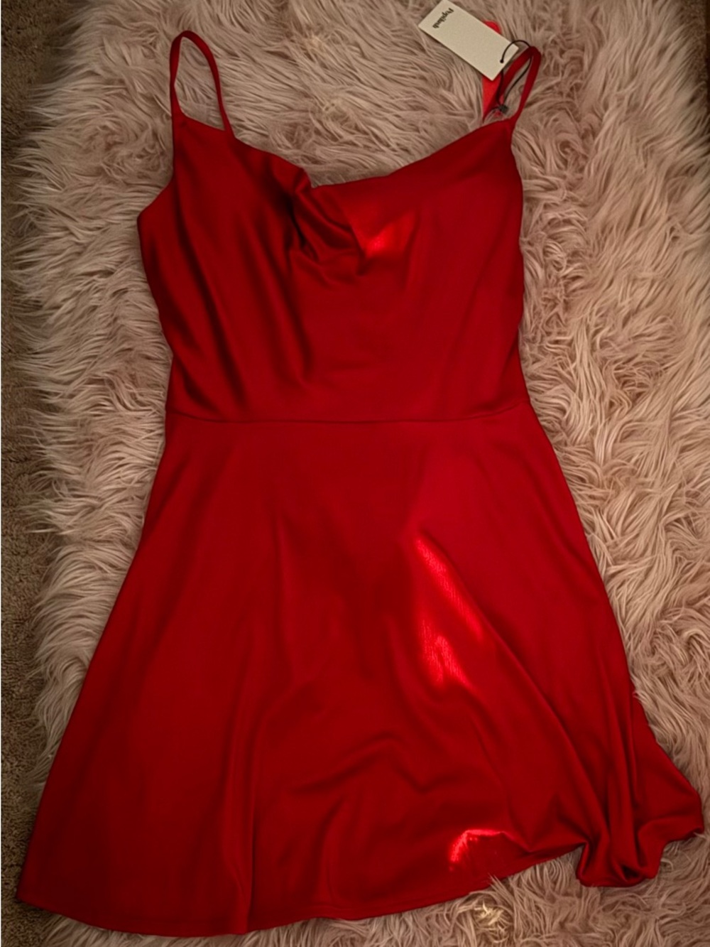 Satin Red Cowl Neck Mini Dress
